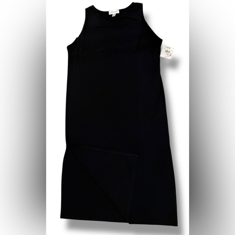Valerie Stevens Black Shift Dress Size L Sleeveless Long Heavy Slit Sides